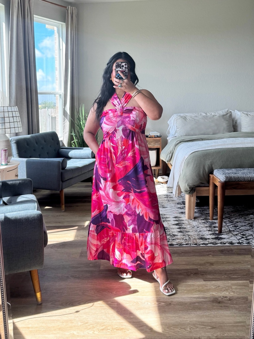 GRACE KARIN Womens Summer Floral Halter Boho Maxi Dress